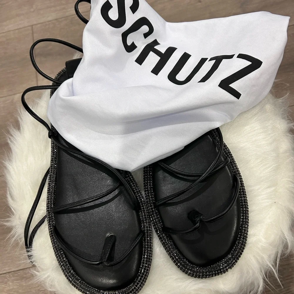 ⬇️ PRICE ⬇️ SCHUTZ • Kittie Crystal-Embellished Wraparound Ankle Sandals • 7B - Picture 4 of 7